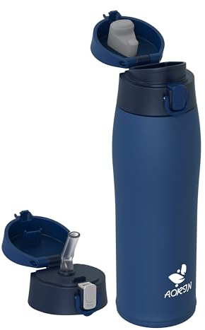 AORIN Borraccia Termica, Borraccia in Acciaio Inox 18/8, 750ml Borraccia Bambini, Bottiglia Termica Senza BPA e Perdite, Thermos per Sport, Outdoor e Pendolarismo con 2 Coperchi
