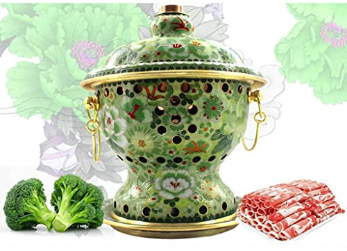 Chafing Dishes Dutch Oven for Bread Making Chinese Old Beijing Hot Pot Pot Set Thick Lid Anti-scalding Handle Design Household Metal Copper Hot Pot Stable Base (Color : Green, Size : 1924cm) (Green