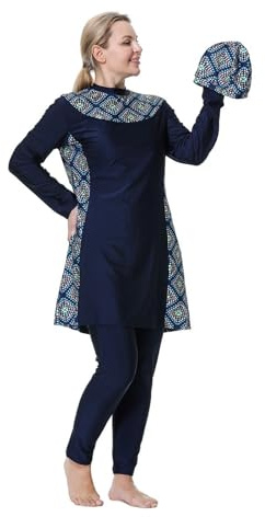 Muslimischer Badeanzug für Damen, lockere große Größe, konservative Bademode, islamischer Hijab-Badeanzug, blau (1), 56