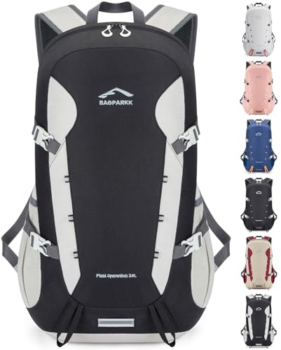 BAGPARKK 35L Lightweight Packable Travel Hiking Backpack Daypack,Water Resistant Camping Daypack (Black-White（35L）) | Travel Backpack, Survival Whistle, Water-Resistant, Camping Daypack, Outdoor Sports, 0.88 pounds, Men & Women