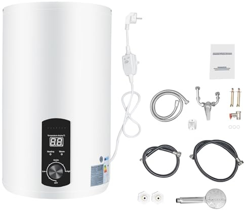 BJTDLLX Caldera de agua caliente eléctrica, 50 litros, capacidad de calentamiento de 2000 W, protección contra fugas, colgadores verticales mejorados de pared 25-75 °C [clase energética B]