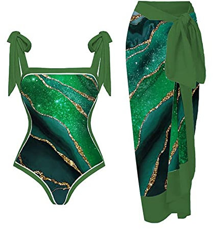 Badeanzug Damen Bauchweg Sonderangebot Badeanzug Mit Cups Badeanzug Anti-Uv Badeanzug Freizeit Mode Einteiliger Badeanzug, Bikini Schnür-Badeanzug, Langer Rock, Chiffon, Zweiteiliges Set