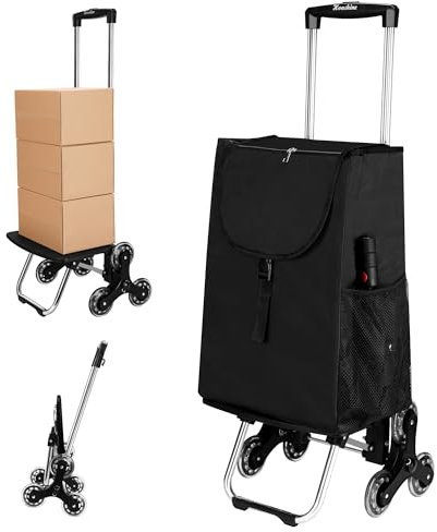 Zusammenklappbarer Treppensteiger-Einkaufswagen: Trolley mit isolierter Tasche für Lebensmittelwäsche