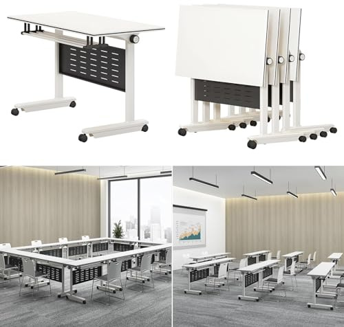 Konferenztisch - Schreibtisch Klappbar - Besprechungstisch, Konferenzraumtisch Mit Geräuschlos Arretierbaren Rädern, Klappbarer Mobiler Schulungstisch Mit Klappdeckel,Rechteckiger Seminartisch ( Color