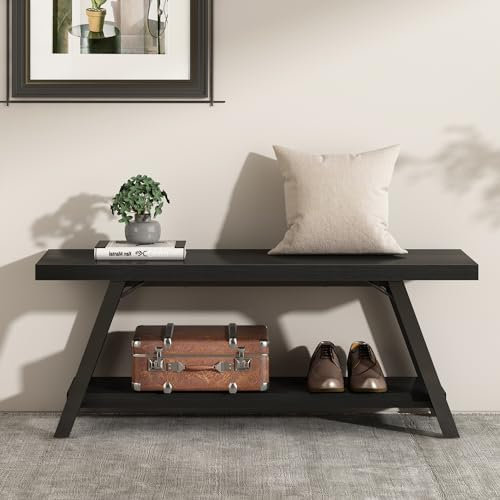 Mudmasa Panchetta da Ingresso, Panca Scarpiera, Panca Portascarpe per Ingresso, Corridoio, Bagno,Soggiorno, Legno Metallo, 120L x 36P x 46A cm, Nero