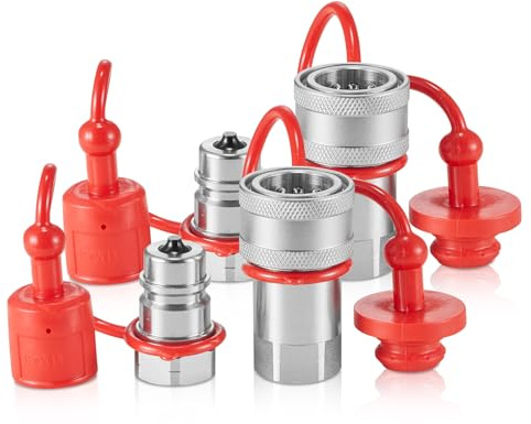 VEVOR Acopladores Hidráulicos Cónicos de Φ 38 x 88 mm, Acopladores Hidráulicos de Conexión Rápida para Minicargador NPT con 4 Tapas Antipolvo(ISO 5675), Acero al Carbono 45#, 2 Pares, 4000 PSI, Blanco