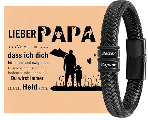 Armband Herren mit Gravur Bester Papa- Papa Geschenk Lederarmband Herren Papa Armbänder Männer Schmuck Geschenke für Papa Vater DAD Geburtstag Jahrestag Weihnachtstag