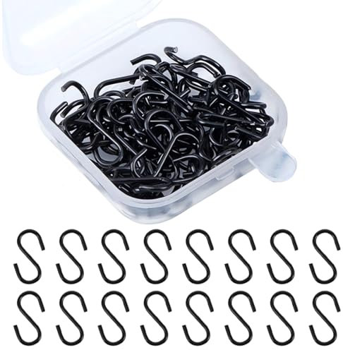 100 ganci mini S neri, piccoli ganci da cucina a forma di S ganci in acciaio inossidabile per cucina, bagno, camera da letto, ufficio (nero)