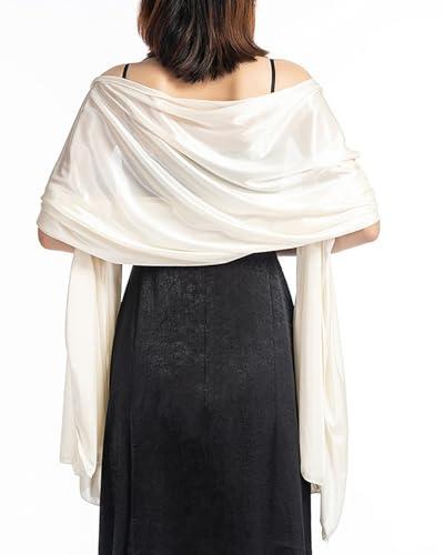 Atxnn Chal Mujer Seda Satén Bufanda Elegante para Boda Playa Fiesta Noche Fulares de Otoño Invierno Primavera Verano Chales de Colores Sólidos Estolas, BEIGE