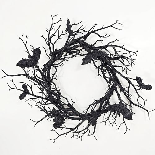 Autumn Wreaths for Front Door Wreath Halloween Holiday Wreath Indoor Outdoor Festival Trendy Pumpkin Wreath with Maple Leaf Thanksgiving Halloween Decorations (Black, A)