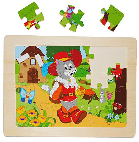 alles-meine.de GmbH Rahmenpuzzle aus Holz - 24 Teile - Märchen der gestiefelte Kater - große Holzpuzzle - Motorikspiel - Motorik - Steckpuzzle Puzzle - für Kinder/Mädchen J..