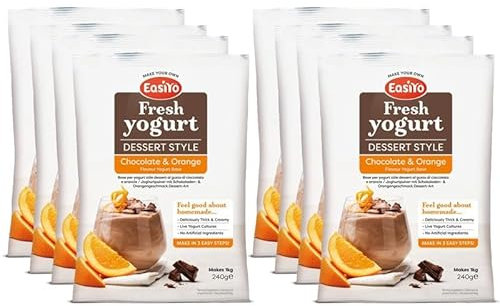 EasiYo Joghurt Dessert Schokolade & Orange, 8 Beutel | Jeder Beutel ergibt 1 kg Joghurt