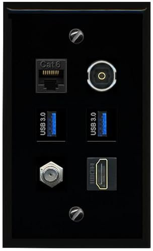 RiteAV Cavo coassiale CAT6 HDMI TOSLINK 2 USB 3 piatto/solido piastra da parete [nero]
