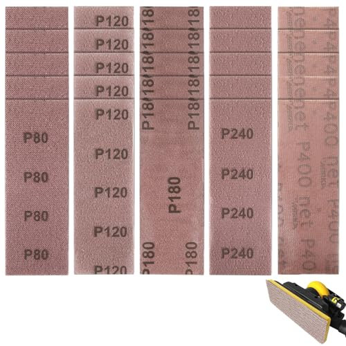 Lot de 25 feuilles de papier abrasif 70 x 198 mm pour Mirka, papier abrasif pour ponceuse à main avec aspiration, polissage sans poussière pour bois, vernis et métal, grain 80, 120, 180, 240, 400