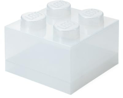 Room Copenhagen LEGO Aufbewahrungsstein 4 Noppen Glitter Translucent – Stapelbare Kunststoffbox mit Deckel für Kinder und Erwachsene als Schreibtisch-Organizer und Spielzeugkiste
