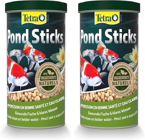 Tetra Pond Sticks - Fischfutter für alle Teichfische, unterstützt gesunde Fische und klares Wasser im Teich, 1 L Dose (Packung mit 2)