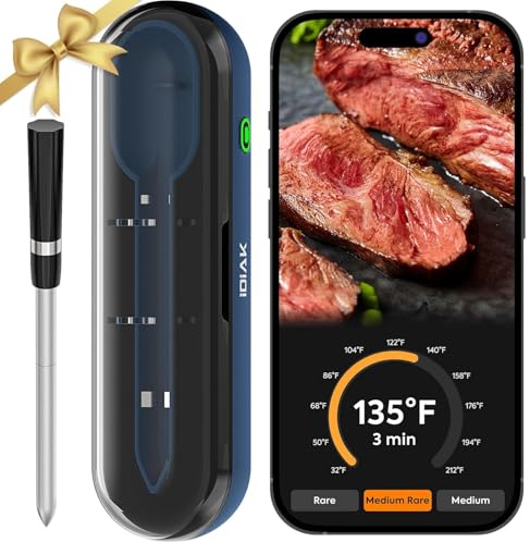 Fleischthermometer Kabellos zum Grillen und Räuchern, 500FT Fleischfühler-Thermometer, Bratenthermometer Kabellos Intelligenter Lebensmittelthermometer-Fühler für BBQ, Grill, Smoker, Sous Vide - Blau