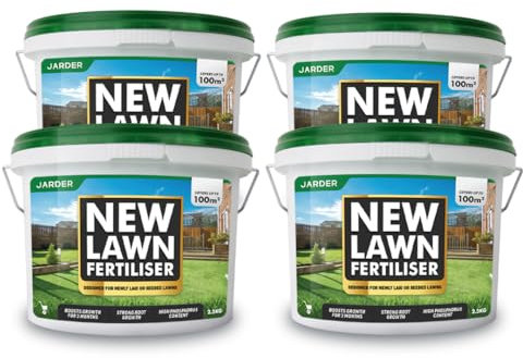 Jarder New Lawn Feed Fertiliser 2.5KG x 4 - Designed for New or Recently Seeded Lawns - Boosts Grass Growth, Colour and Strength - Covers 400m2