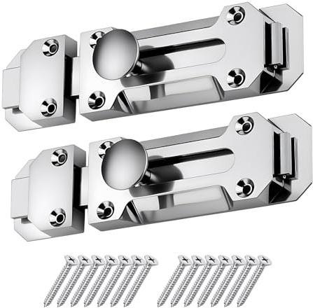 2 Pack Polished Chrome Sliding Door Bolt 100mm(4) Surface Mount Slide Lock | for Securing Internal Doors Bedrooms Bathrooms Cupboards Silver Secure Slide Latches for Multi Purpose Use