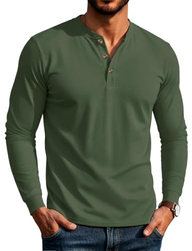 MAGCOMSEN Langarmshirts Herren Baumwolle Henley T-Shirt Oberteil Casual | Longsleeve Herren Baumwolle, Henley Shirt mit Knopfleiste, Weiche und atmungsaktive, Alltag & Freizeit, Regular Fit