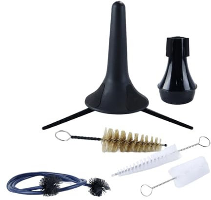Ausi Kit de mantenimiento de trompeta de 7 piezas con soporte portátil, cepillos de limpieza y silenciador para el cuidado diario y la práctica silenciosa.