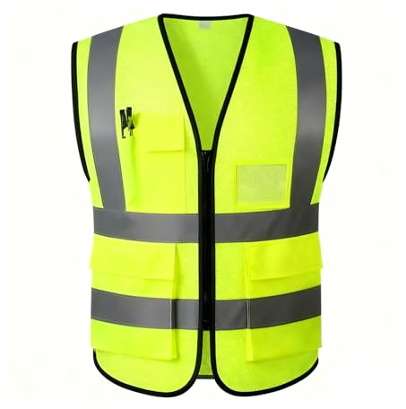 Hi Vis Vest with Multiple Pockets, High Visibility Reflective Safety Vest for Outdoor Work, Cycling and Running, Breathable Design for Construction Workers and Traffic Controllers