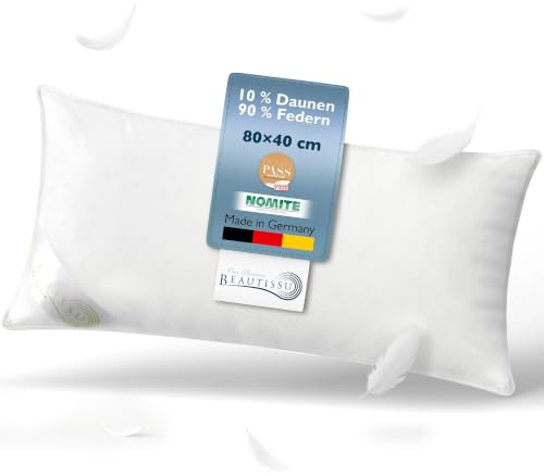 Beautissu Daunenkissen Kopfkissen Daunen Federn Made in Germany waschbar | 40x80cm 100% Federkissen Downpass Nomite trocknergeeignet Bettkissen Oeko-Tex Zertifiziert FK