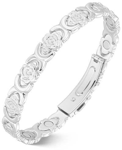 Jeracol Kupferarmband Damen mit Magneten – Verstellbares Magnetarmband Damen aus 99,9 % reinem Kupfer, Geschenkbox (Silber)