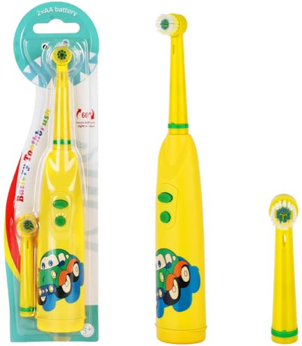 OSDUE Brosse à Dents Électrique Enfant, Un Nettoyage Efficace Mais Doux Pour Les Dents Sensibles 2 Têtes de Brosse Étanche IPX5 Fonctionnement Faible Niveau Sonore Pour Filles Et Garçons, Jaune