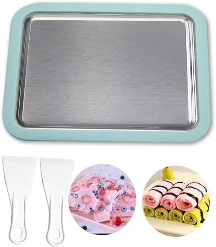 Piastra per gelato istantaneo con 2 spatole, yogurt surgelato fatto in casa e macchina per gelato, per bambini e famiglia, verde