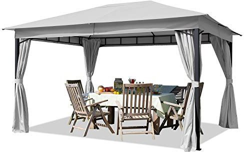 TOOLPORT Gartenpavillon 3x4 m ca. 180g/m² Dachplane wasserdicht Pavillon - 4 Seitenteile Gartenzelt grau Partyzelt ca. 6x6 cm Profil
