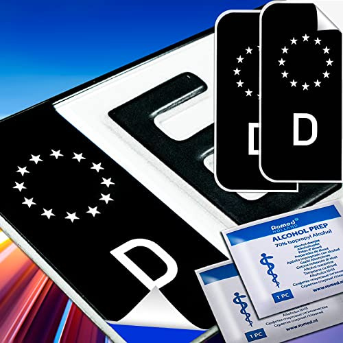 EXPRESS-HERO 2X Kennzeichen Aufkleber Nummernschild schwarz EU D Sticker Set Tuning EU Feld in schwarz inkl. 2X Reinigungstücher + Klebeanleitung