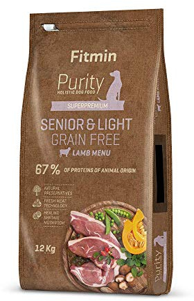 Fitmin Dog Purity GF Senior&Light&Lamb | Hundetrockenfutter | EIN getreidefreies Futter | Lammfleisch | Komplettfutter mit verringertem Energiegehalt | Übergewichtige Hunde und Senioren | 12 kg
