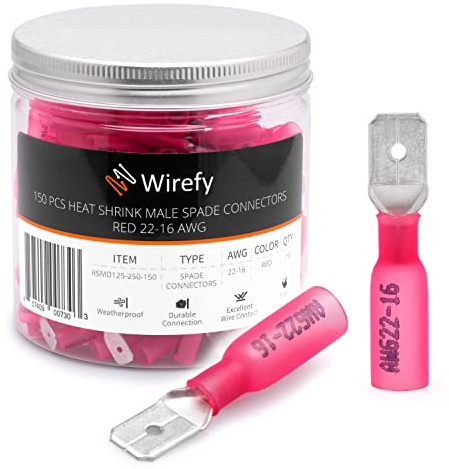 Wirefy Rote Schrumpfverbinder Flachstecker Isoliert - Kabelschuhe Männliche Flachstecker Sortiment - Quetschverbinder Kfz - 0,5-1,5 mm² - 150 Stück