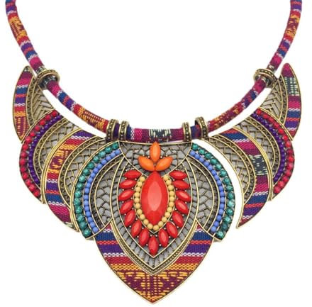 YAZILIND Bohemian Halsketten Ethnic Style Chunky Colorful Ethnic Festival Tribal Beaded Bib Collar Choker Kostüm Halskette Schmuck (Rot)