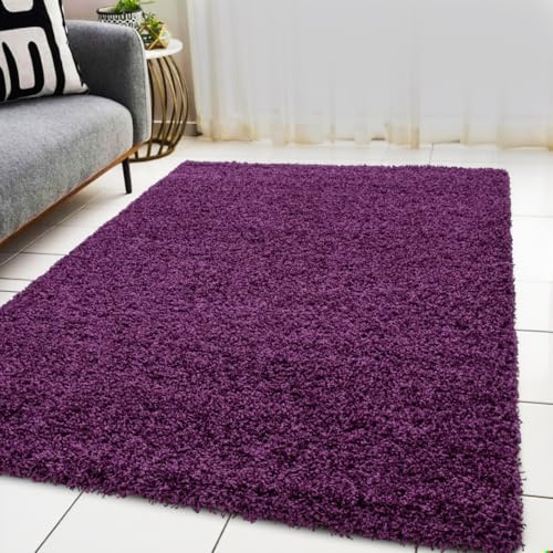 BPIL Living Room Rugs – 5cm Extra Thick Shaggy Rug – Soft Plain Area Rug, Luxurious Modern Carpet for Hall, Bedroom, Kitchen (Purple, 80x150 cm)
