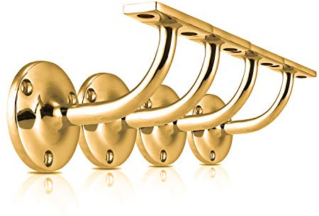 XFORT Set of 4 Polished Brass Handrail Brackets, Banister Brackets for Stair Banister Handrail.
