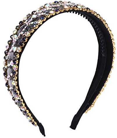 Lurrose Damen Stirnband Barock Strass Stirnband Haarreifen breit elastisch Stretch Kopfschmuck für Frauen Haarschmuck