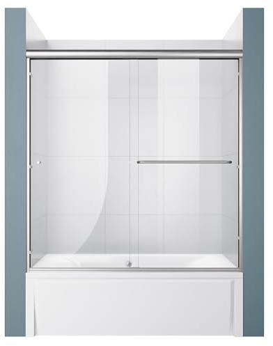 ELEGANT 60 in. W x 62 in. H Bypass Sliding Bathtub Shower Door, 1/4 in. Clear Tempered Glass Tub Shower Door, Bathtub Sliding Door Enclosure, Brushed Nickel