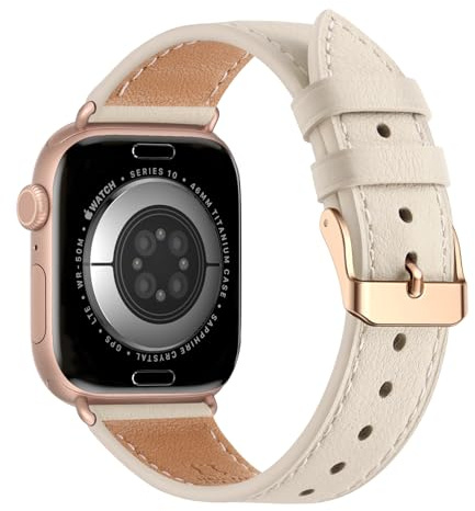 QAZNZ Bracelet en cuir pour Apple Watch 41 mm, 40 mm, 38 mm, bracelet de rechange en cuir véritable pour homme et femme pour Apple Watch Series 7 6 5 4 3 2 1 et iWatch SE (41 mm, 40 mm, 38 mm, blanc
