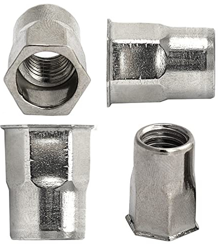 OPIOL QUALITY® Einnietmuttern kl. Senkkopf mit Teilsechskantschaft offen 6x16 mm aus Edelstahl A2 V2A (10 Stück) Nietmuttern Muttern Senkmuttern Blindnietmuttern