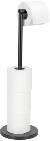 Wenko Portarrollos de pie 2 en 1, negro mate, Acero aleado, 21 x 55 x 17 cm