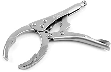 QWORK Ölfilterzange mit Verriegelungsgriff, 22,9 cm, legierter Stahl, passend für die meisten Auto- und Ausrüstungsfilter, wärmebehandelter Karbonstahl mit Nickelbeschichtung