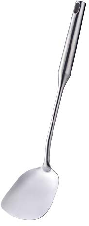 SBOMHS Wokspatel rostfritt stål 18/8 wok-spatel platt slev för woken lång 37,5 cm (14,8 tum) silver vecksked 1 st