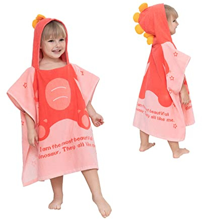 Vivi Idee Badetuch Kapuzenhandtuch 100% Baumwolle Badeponcho Bademäntel Kinder Baby Towel, aus Krokodil Dino Motiv, weiches und super saugfähiges, 0-6 Jahre, (Rosa, Dinosaurier)