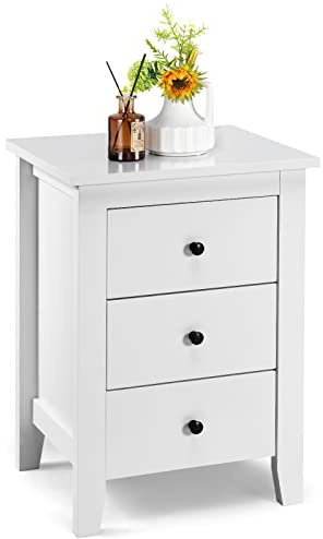 GIANTEX Nachttisch Nachtschrank 3 Schubladen, Beistelltisch Beistellschrank Holz, Nachtkommode Nachtkonsole für Schlafzimmer, Sofatisch Couchtisch 46 x 37 x 65 cm Weiß