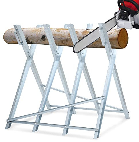Herrselsam Sägebock Metall verzinkt, Kettensägen Klappbar Sägegestell, Tragfähigkeit max. 150kg, Holzsägebock Säge Kettensägebock Holzbock, 81x80x80CM Silber