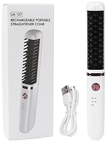 Cepillo Alisador De Cabello Inalámbrico, Peine Alisador Anti Escaldado USB Alisador De Barba - 3 Niveles De Temperatura Ajustable