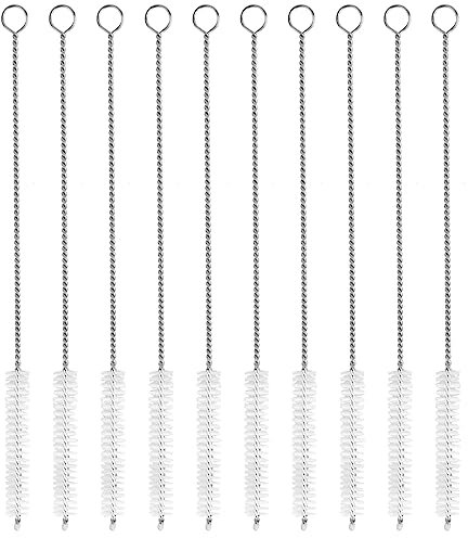 COMNICO 10 Pack Straw Cleaner Brush - Extra Long 12 Inches Stainless Steel Handle Nylon Wire Bristles Bottle Brush Set for Washing Glass, Silicone, Metal Straws, Teapot Spouts, Milk Bottles