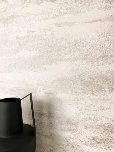Newroom Vliestapete Creme Putzoptik Wohnzimmer Landhaus Tapete | wolkig-changierende Struktur mit Metallic-Schimmer, beige-goldene Schattierung, Mustertapete Wandtapete, Schlafzimmer Flur